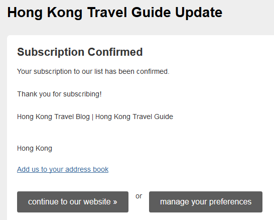 travel blog subscription confirm